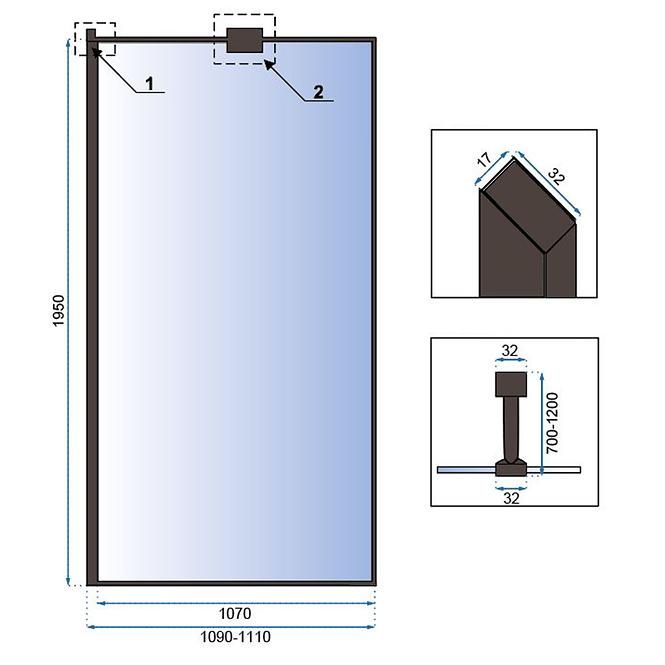 Zuhanyfal Walk-in Bler Rea K7630 110x195 black