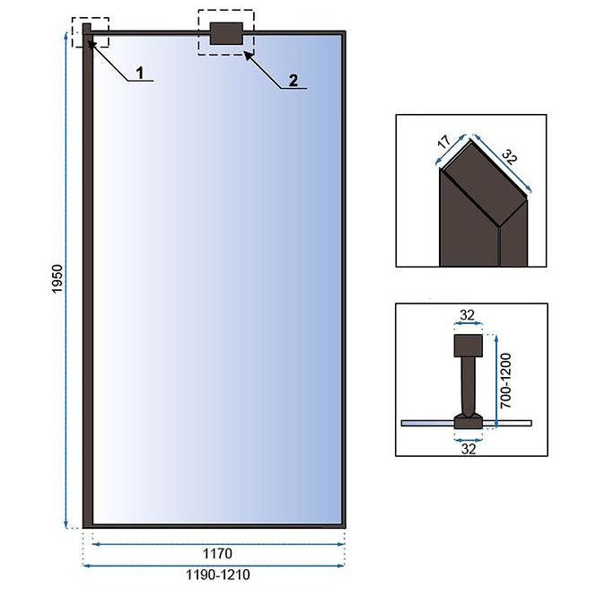 Zuhanyfal Walk-in Bler Rea K7631 120x195 black