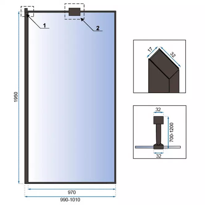 Zuhanyfal Walk-in Bler Rea K7634 100x195 black