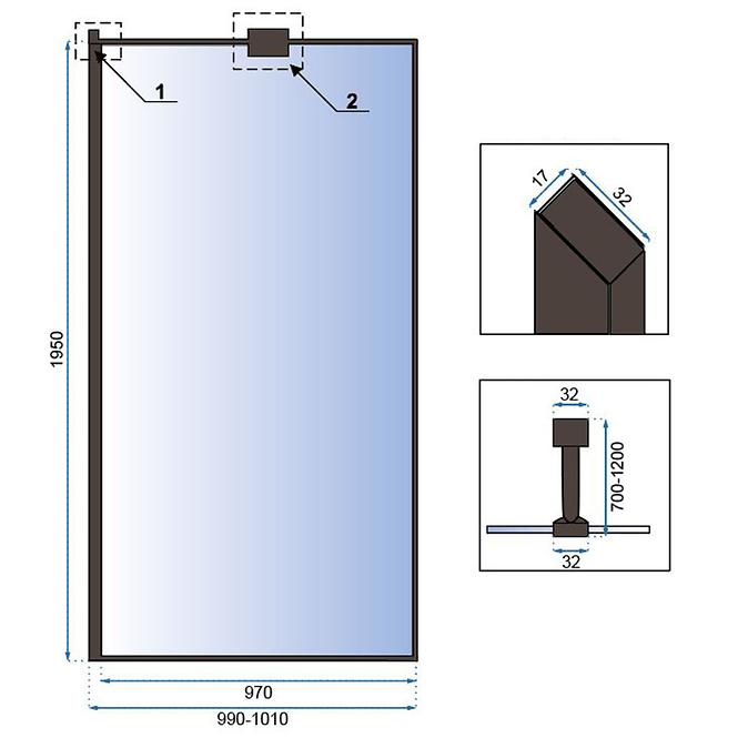 Zuhanyfal Walk-in Bler Rea K7634 100x195 black