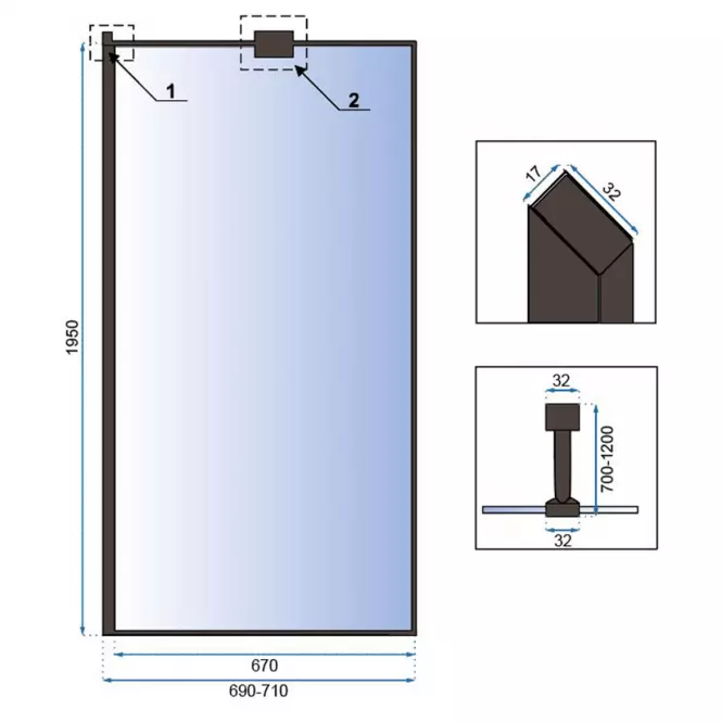 Zuhanyfal Walk-in Bler Rea K7636 70x195 black
