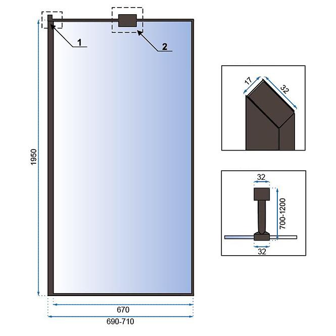 Zuhanyfal Walk-in Bler Rea K7636 70x195 black