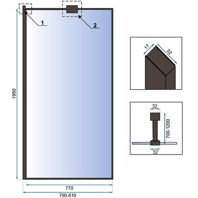Zuhanyfal Walk-in Bler Rea K7637 80x195 black