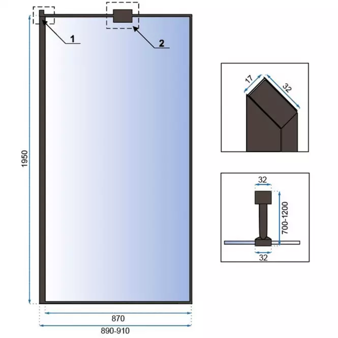 Zuhanyfal Walk-in Bler Rea K7638 90x195 black