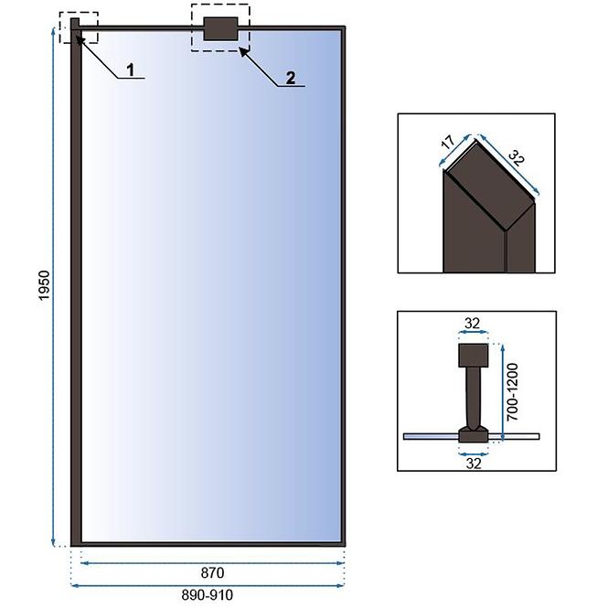 Zuhanyfal Walk-in Bler Rea K7638 90x195 black