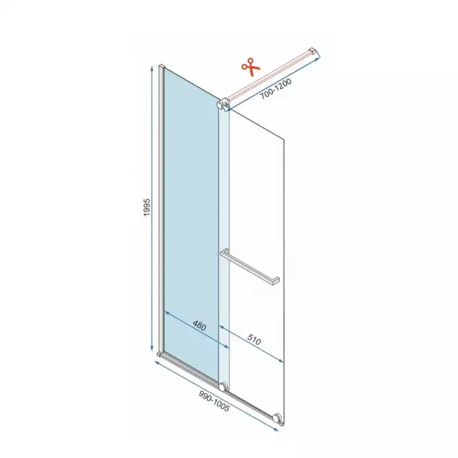 Zuhanyfal Walk-in Cortis Rea K7210 100x200 króm,3