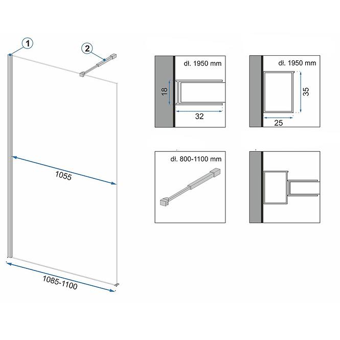 Zuhanyfal Walk-in Aero Rea K6597 110x195 black