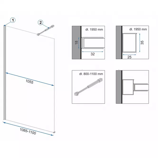Zuhanyfal Walk-in Aero Rea K6597 110x195 black,2