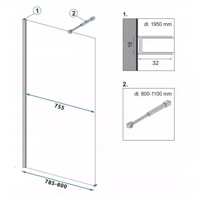 Zuhanyfal Walk-in Aero Rea K7580 80x195 black