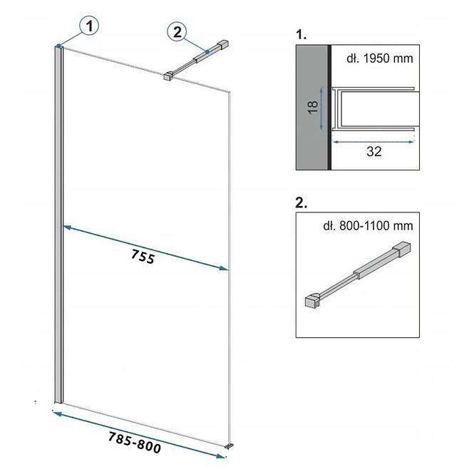 Zuhanyfal Walk-in Aero Rea K7580 80x195 black