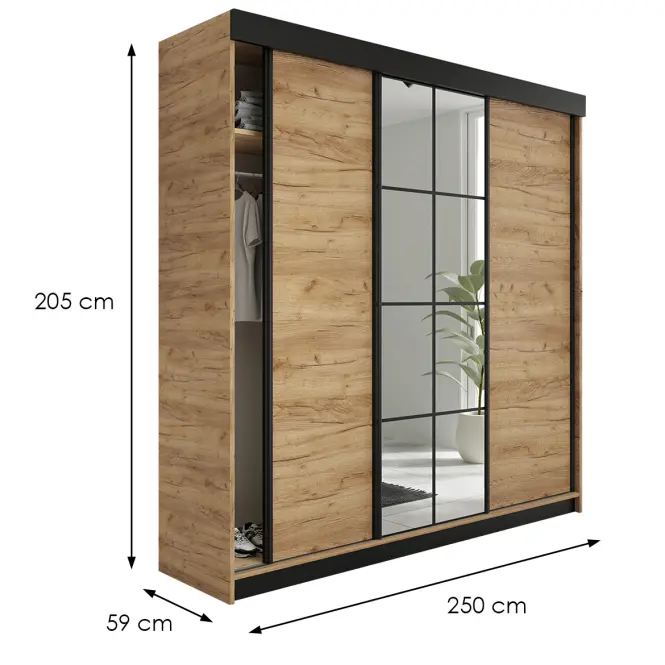 Szekrény Lamaro 250 tölgy craft arany + fekete betétek,3