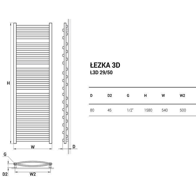 Fürdőszoba radiátor Łezka 3D Ł3D 29/50 fehér 1580x540