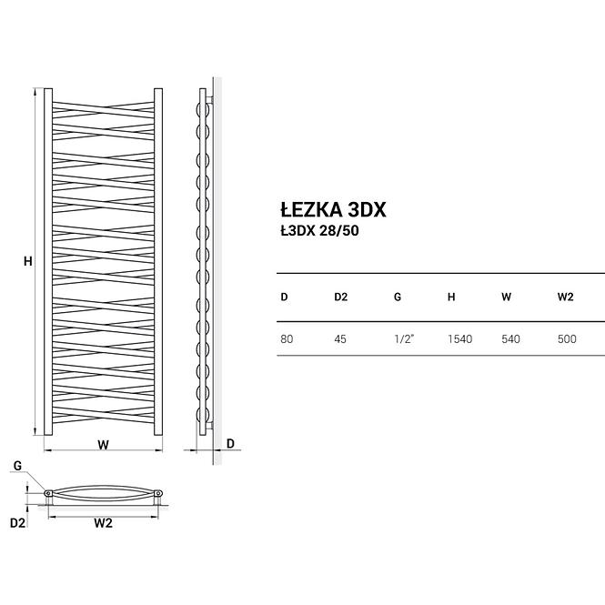 Fürdőszoba radiátor Łezka 3D Ł3DX 28/50 fehér 1580x540