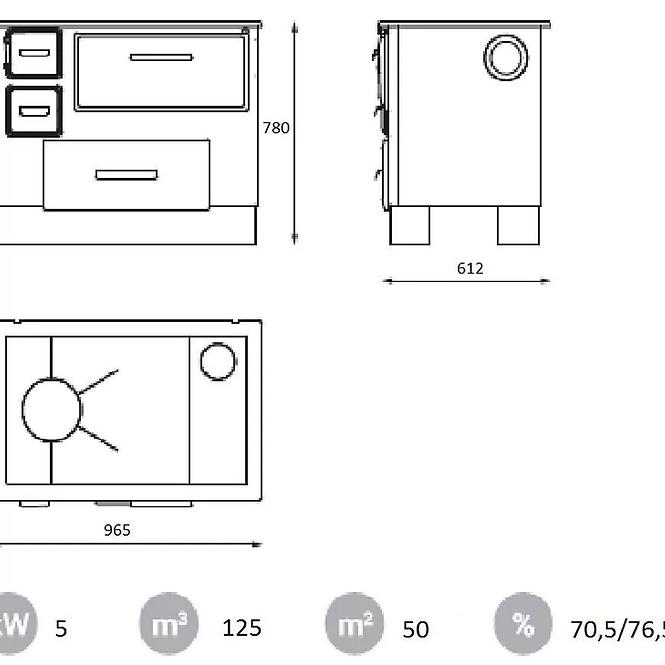 Salgó tűzhely Alfa 55 Eco De Lux 6 kW bal