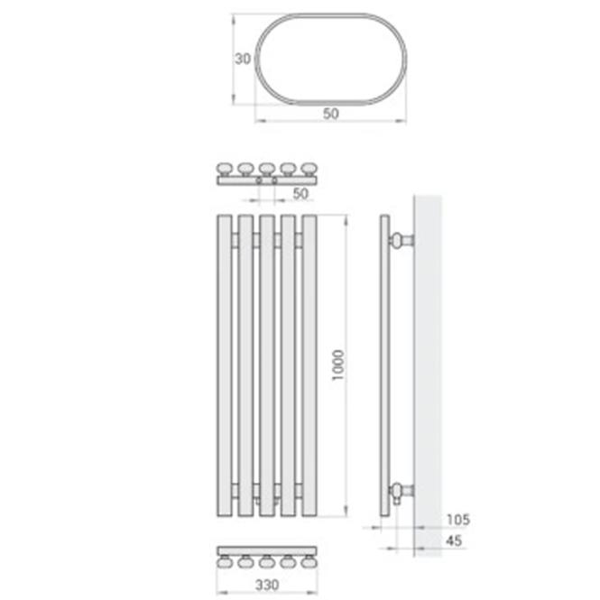 Fürdőszoba radiátor Lazur LA100/33 D5 1000x330 mm fehér