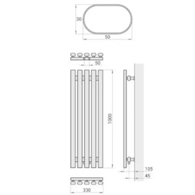 Fürdőszoba radiátor Lazur LA100/33 D5 1000x330 mm fehér,4