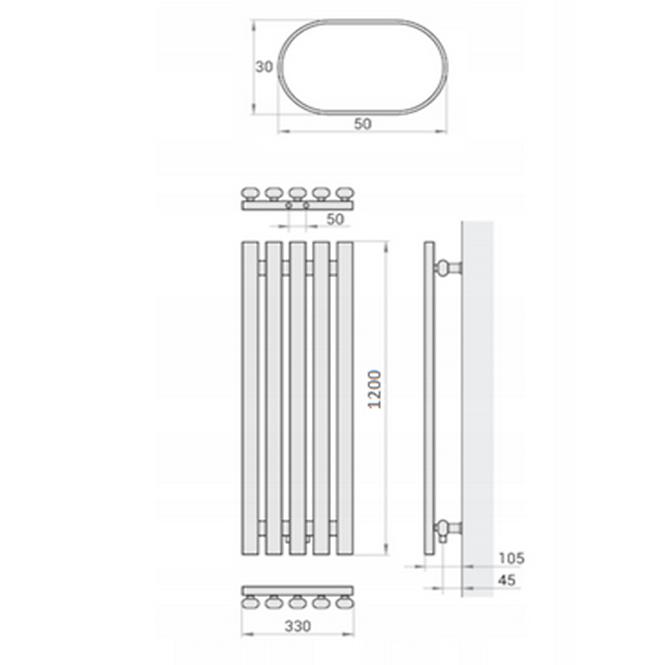 Fürdőszoba radiátor Lazur LA120/33 D5 1200x330 mm fehér