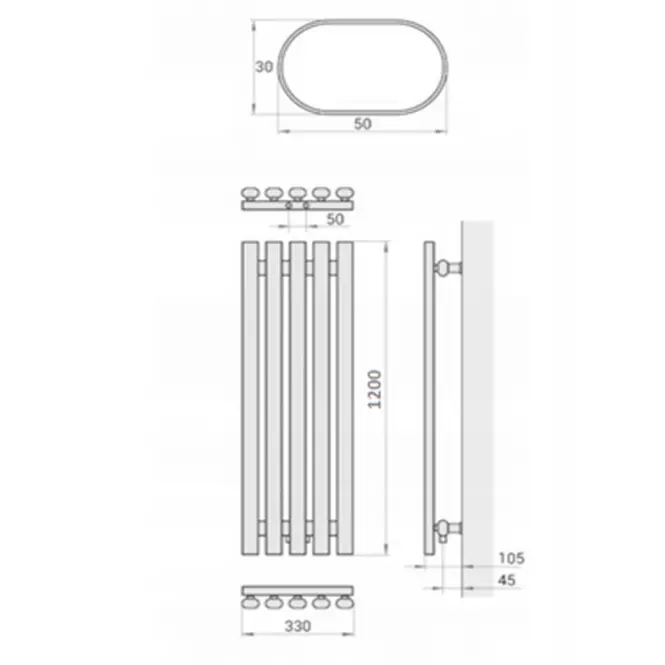 Fürdőszoba radiátor Lazur LA120/33 D5 1200x330 mm fehér,4