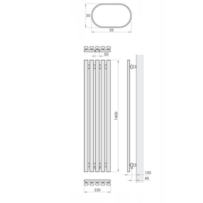 Fürdőszoba radiátor Lazur LA140/33 D5 1400x330 mm fehér