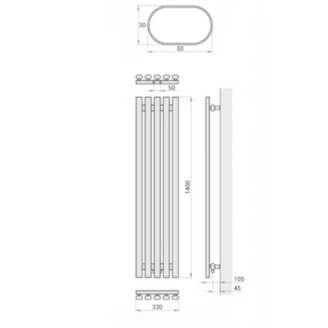 Fürdőszoba radiátor Lazur LA140/33 D5 1400x330 mm fehér,4