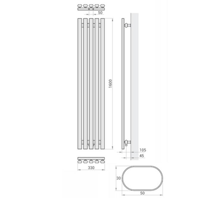Fürdőszoba radiátor Lazur LA160/33 D5 1600x330 mm fehér