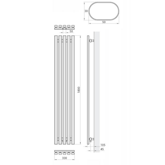Fürdőszoba radiátor Lazur LA180/33 D5 1800x330 mm fehér