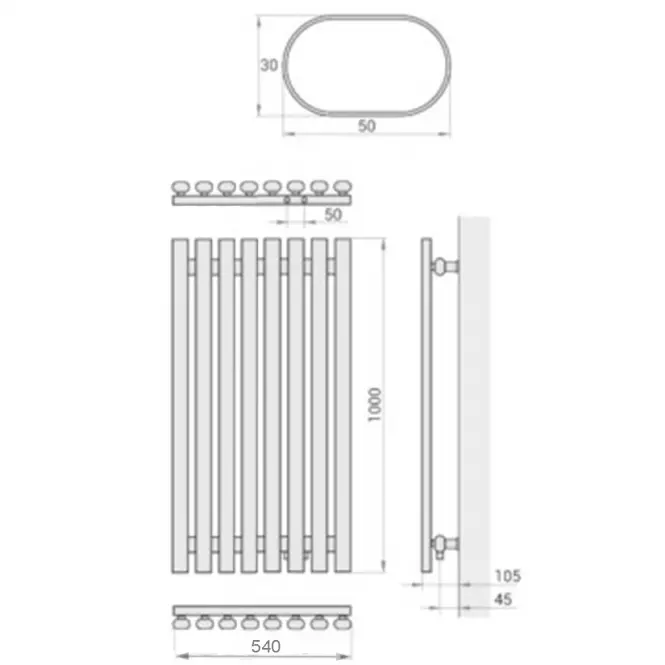 Fürdőszoba radiátor Lazur LA100/54 D5 1000x540 mm fehér