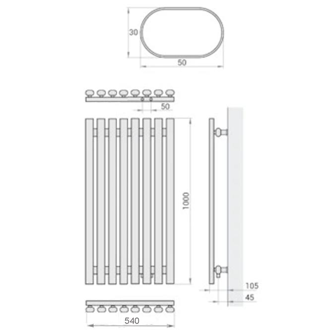 Fürdőszoba radiátor Lazur LA100/54 D5 1000x540 mm fehér,2