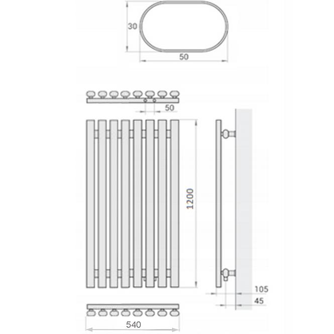 Fürdőszoba radiátor Lazur LA120/54 D5 1200x540 mm fehér
