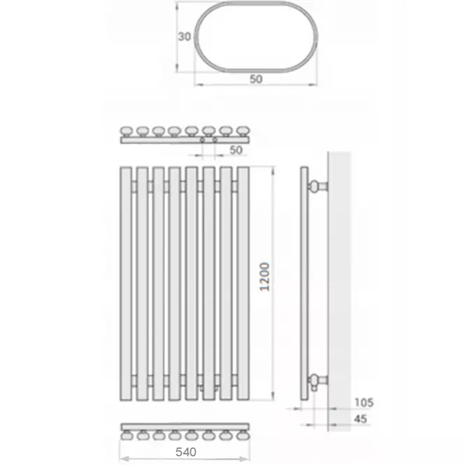 Fürdőszoba radiátor Lazur LA120/54 D5 1200x540 mm fehér,2