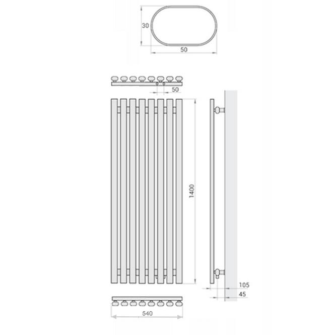Fürdőszoba radiátor Lazur LA140/54 D5 1400x540 mm fehér