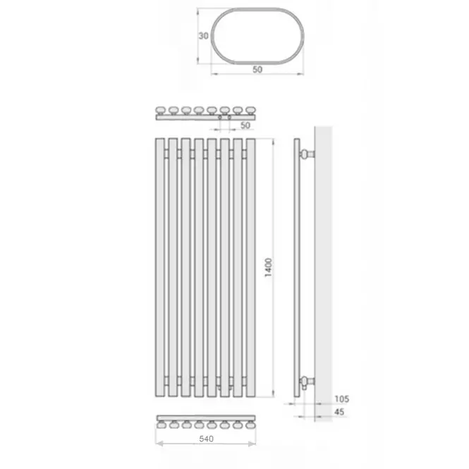 Fürdőszoba radiátor Lazur LA140/54 D5 1400x540 mm fehér,2