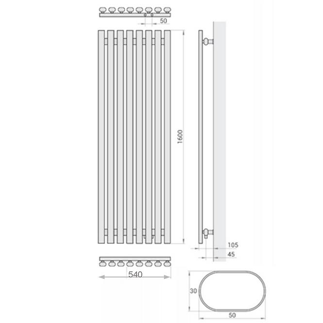 Fürdőszoba radiátor Lazur LA160/54 D5 1600x540 mm fehér