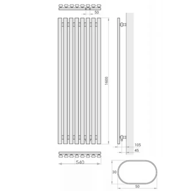 Fürdőszoba radiátor Lazur LA160/54 D5 1600x540 mm fehér,2