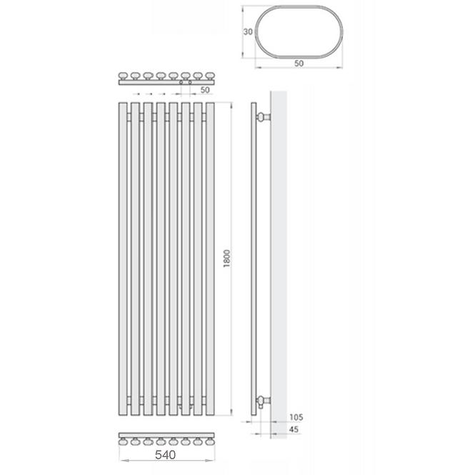 Fürdőszoba radiátor Lazur LA180/54 D5 1800x540 mm fehér