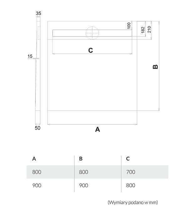 Fürdőkád a csempe alatt Plate 80x80x5/12,5*10.021/OLPL