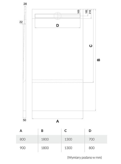 Fürdőkád a csempe alatt Plate 130+50x90x5/12,5*10.034/OLPL