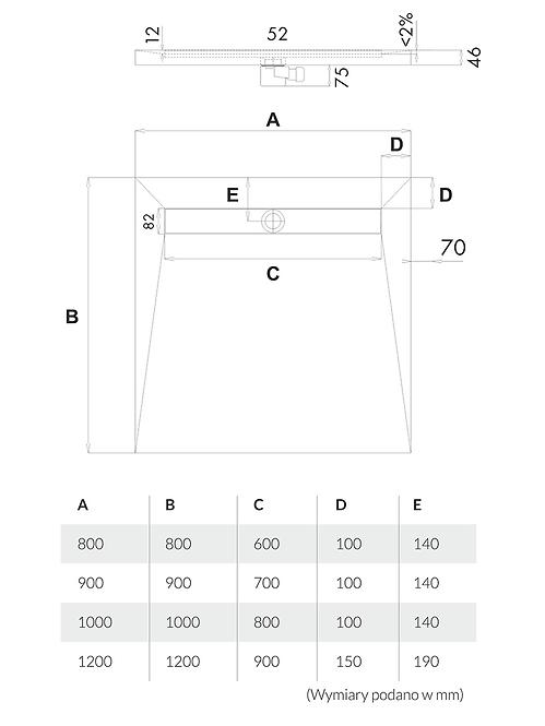 Fürdőkád a csempe alatt Steel 80x80x5/12,5*10.001/OLKB/SL