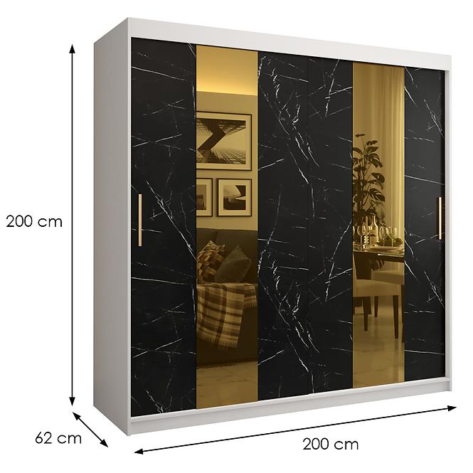 Szekrény Platinum Pole 200 fehér márvány/fekete