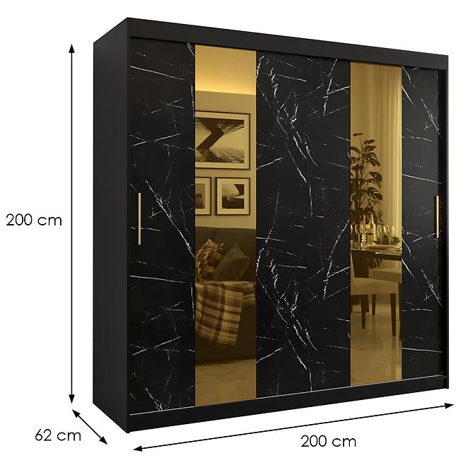 Szekrény Platinum Pole 200 fekete márvány/fekete