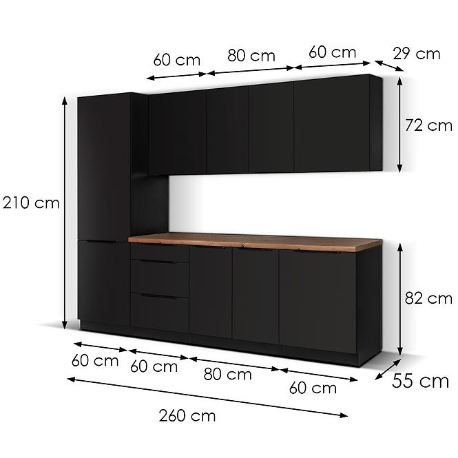 Konyhabútor Siena matt fekete 260