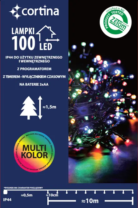 Karácsonyi fények LED 100l 13/21/bat zew.pg.+Tm. Multi