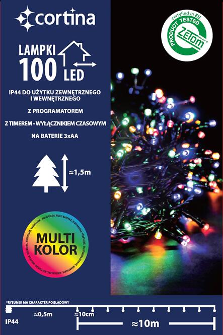 Karácsonyi fények LED 100l 13/21/bat zew.pg.+Tm. Multi