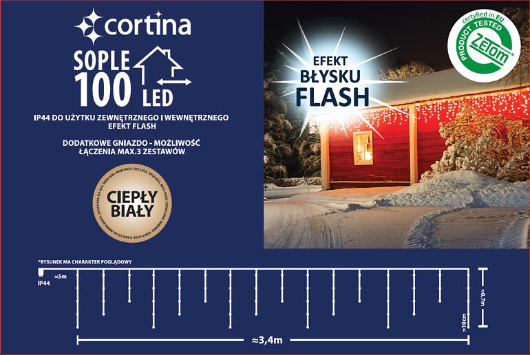 Karácsonyi fények LED sople 100l zew. Trans+gn+flash biały kabel10