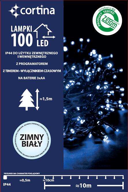 Karácsonyi fények LED 100l 13/21/bat zew.pg.+Tm. Cw