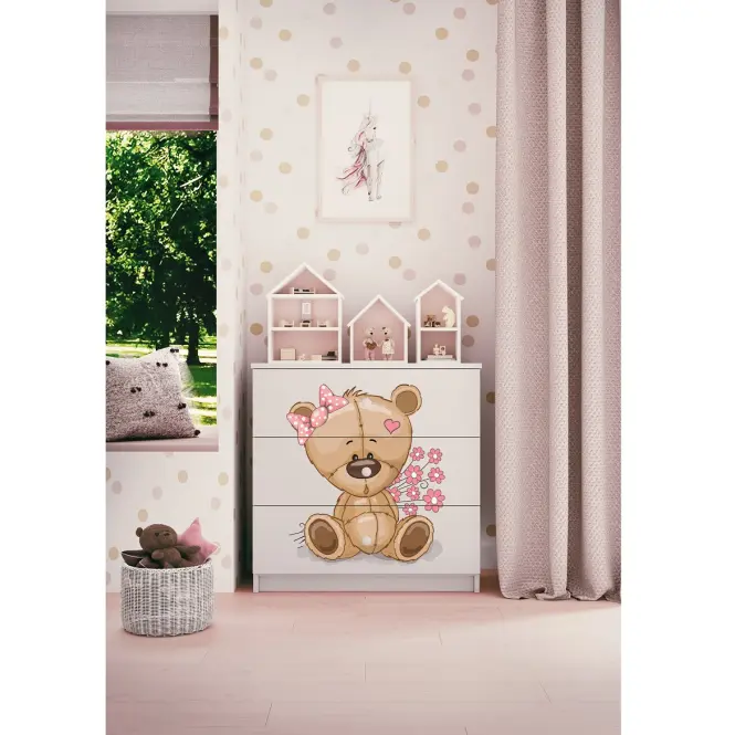 Komód gyermek számára Babydreams fehér – Medve Virágok