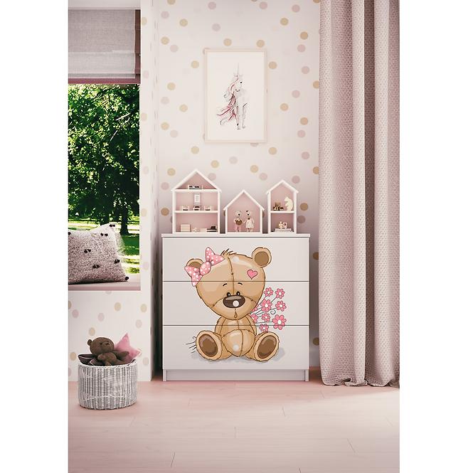 Komód gyermek számára Babydreams fehér – Medve Virágok,5