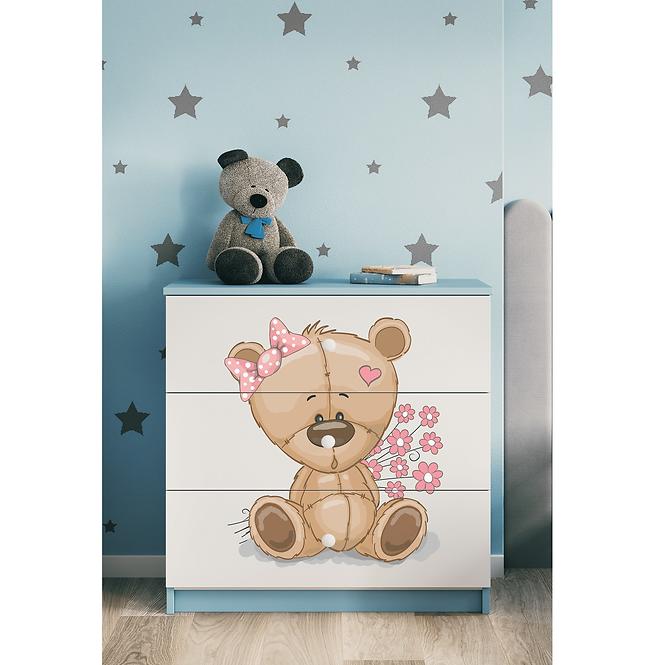 Komód gyermek számára Babydreams Kék– Medve Virágok
