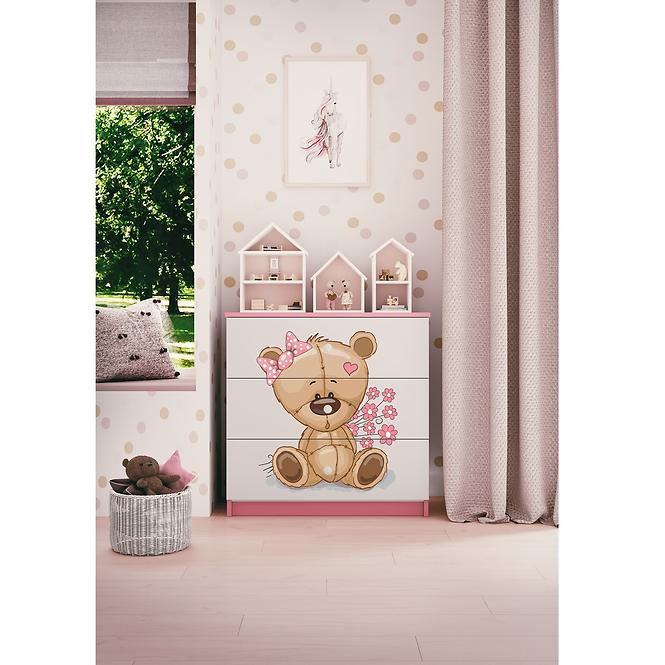 Komód gyermek számára Babydreams Rózsaszín – Medve Virágok,5