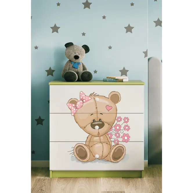 Komód gyermek számára Babydreams Zöld – Medve Virágok,5